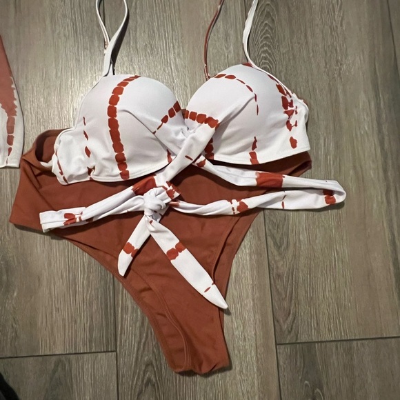 SHEIN Size L 3 piece Brown Tie Dye Crisscross Tie Back Push Up Bikini Swimsuit - Picture 13 of 13